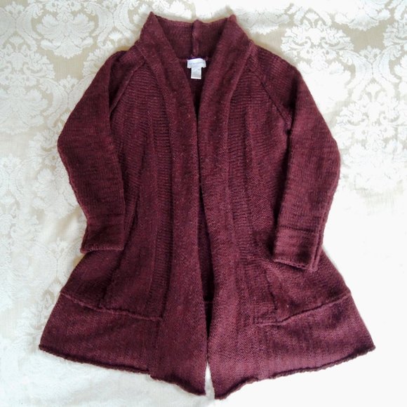 Soft Surroundings Burgundy Alpaca Blend Open Cardigan PS *Runs L - Picture 2 of 8